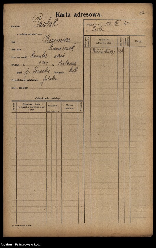 Obraz 19 z jednostki "[Spis ludności Łodzi] Pawlak"