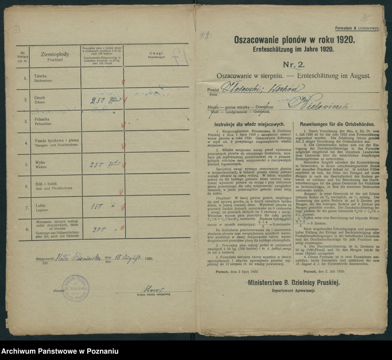 Obraz 20 z jednostki "[Oszacowanie plonów w powiecie złotowskim w roku 1920"