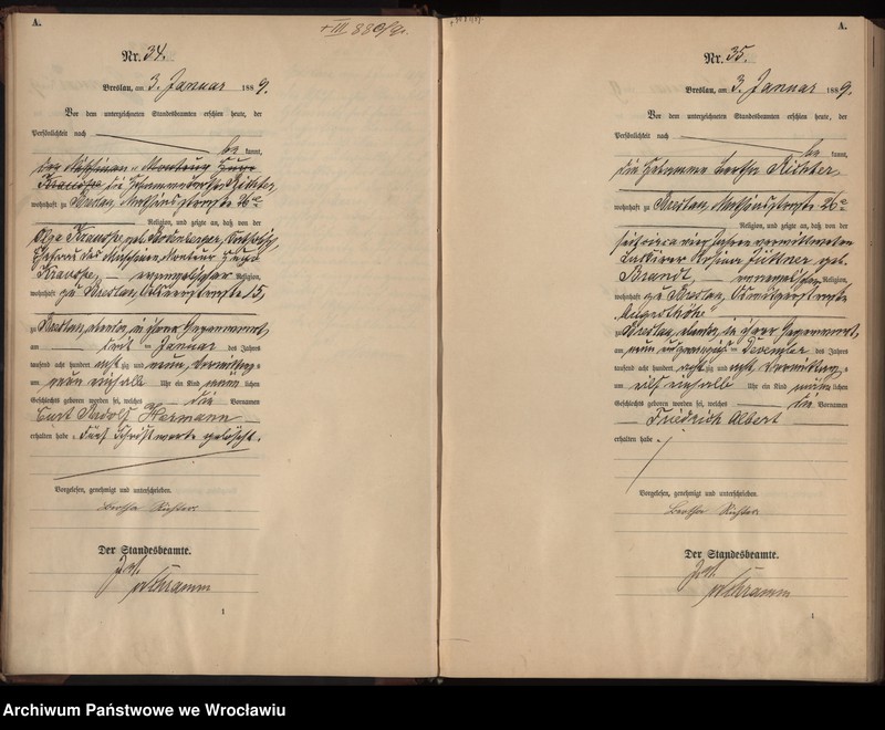 image.from.unit.number "Geburts-Haupt-Register Breslau I 1889 Band 1"