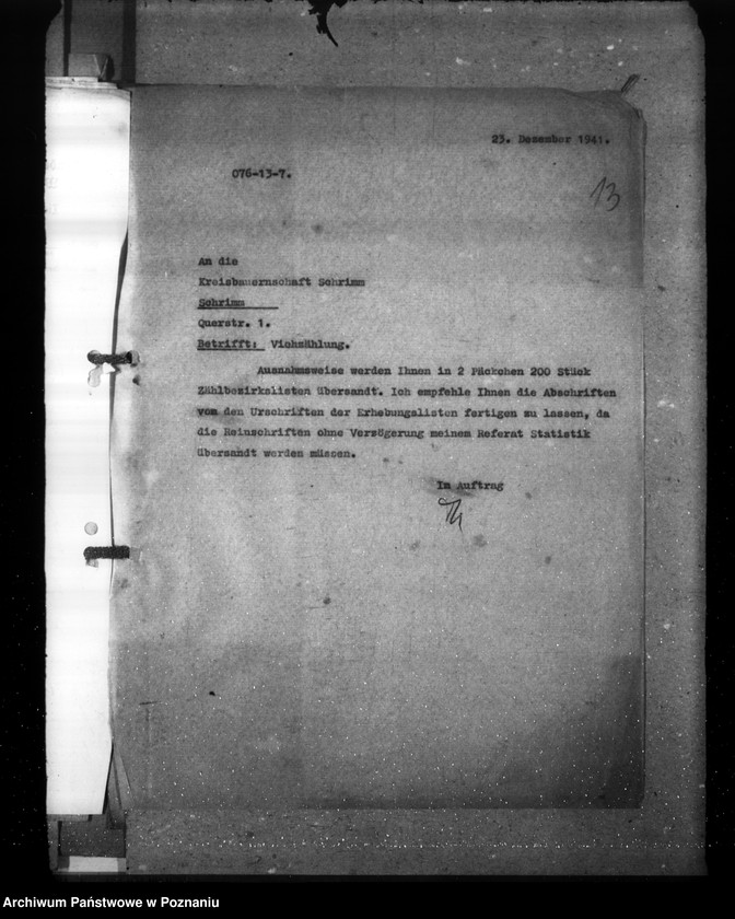 Obraz 17 z jednostki "Zarządzenia i korespondencja w sprawie sporządzenia spisu bydła"