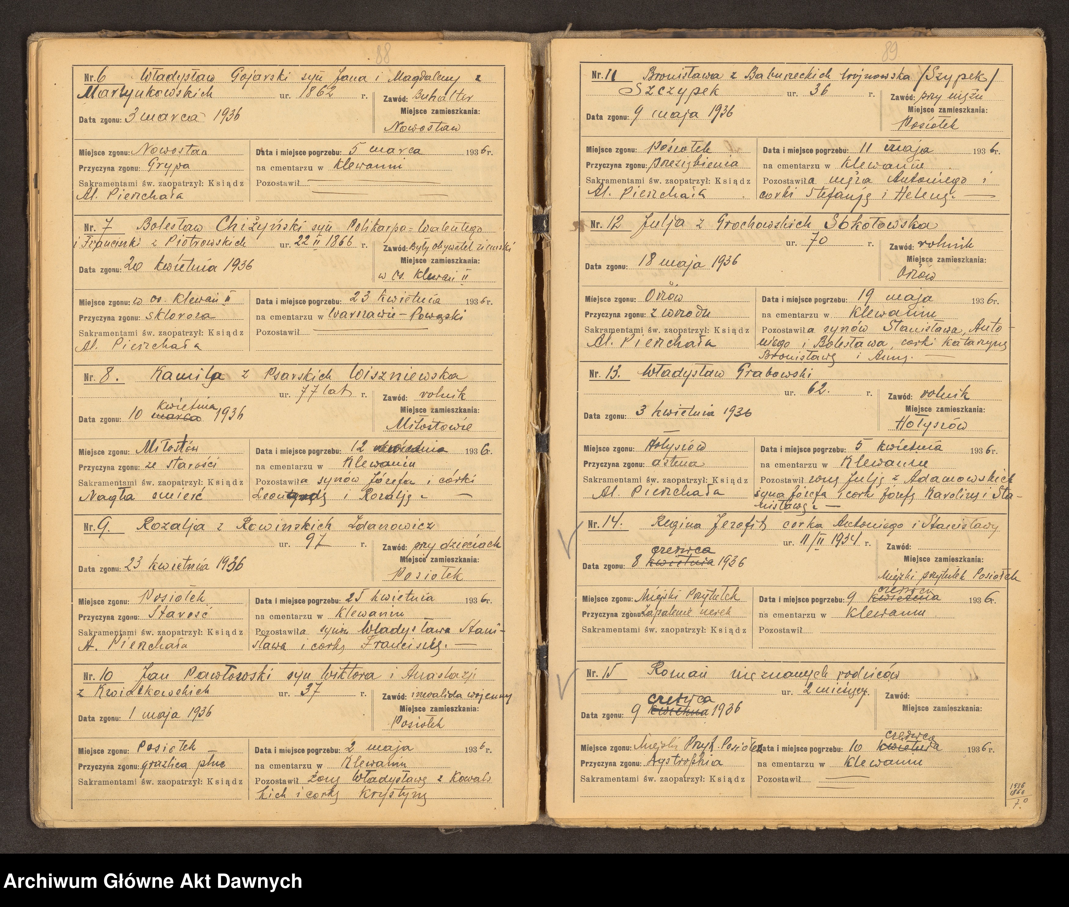 Skan z jednostki: Parafia: Klewań. Dekanat: Równe. Raptularz chrztów i zgonów w parafii.