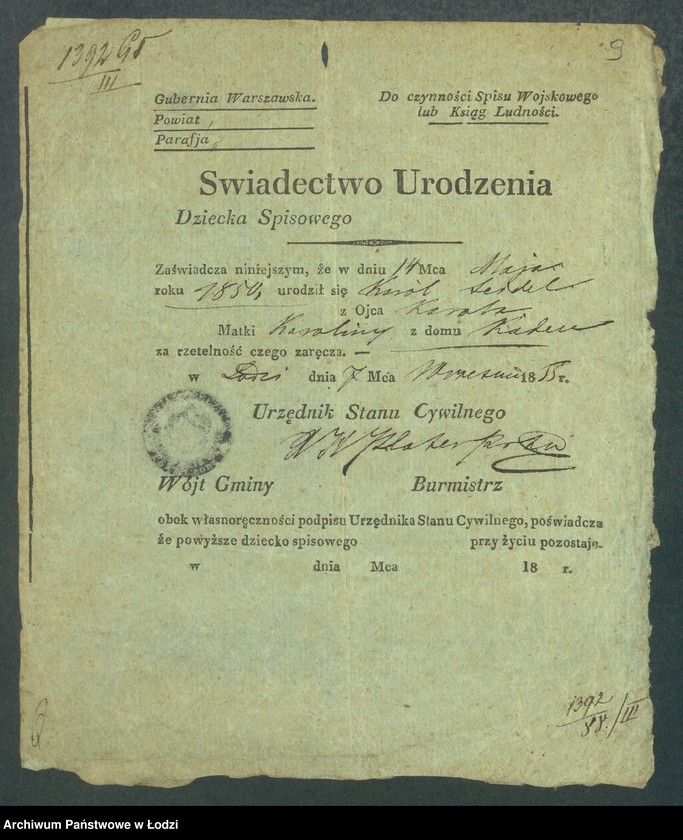 Obraz 11 z jednostki "Dowody metrykalne stałych mieszkańców m. Łodzi nr domu 1392, s. 200-289, 1394"
