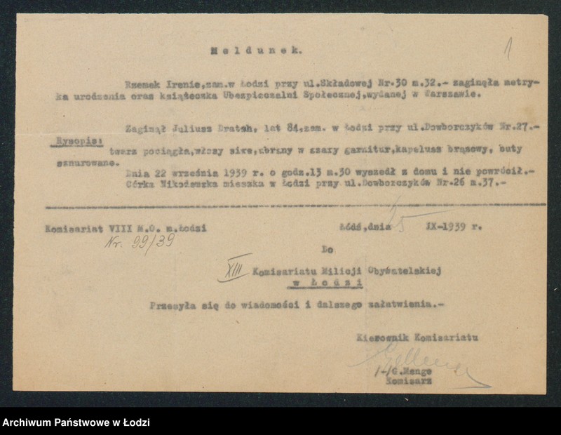 Obraz 3 z jednostki "[Akta XIII Komisariatu Milicji Obywatelskiej - protokoły i meldunki z zajść ulicznych, kradzieży, poszukiwań zaginionych]"