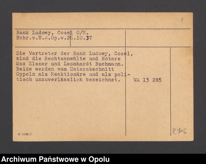 Obraz 3 z jednostki "Bank Ludowy Cosel O/S Schr. v. u. A.Op.v. 26.10.37"