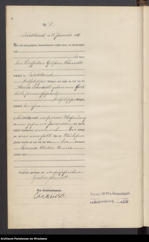 image.from.unit.number "Księga urodzeń USC Mieroszów (Friedland) 1901"