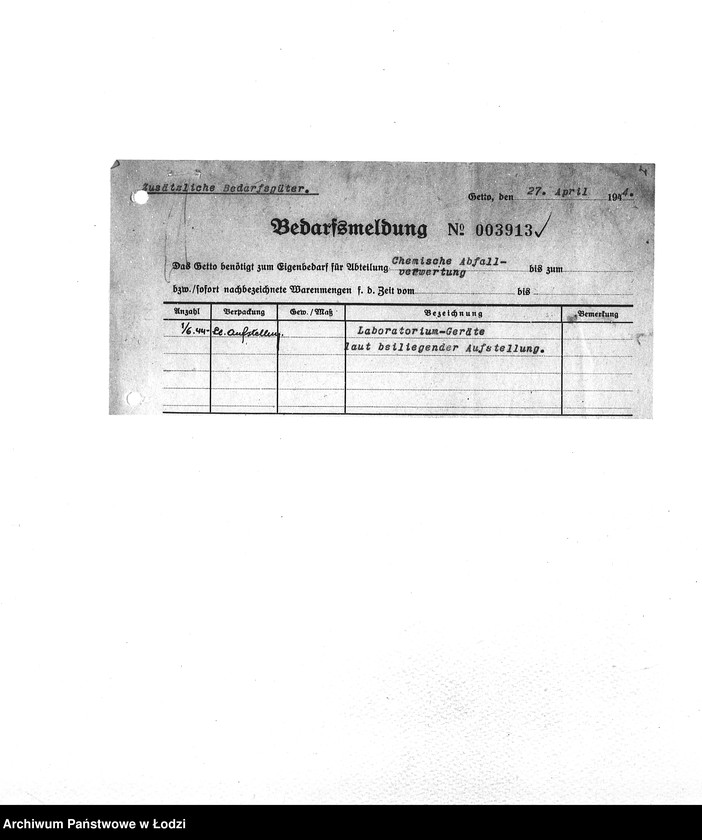 Obraz 7 z jednostki "Bedarfsmeldungen [Skierowane do GV zapotrzebowania na surowce, materiały, narzędzia, maszyny itp. potrzebne resortom pracy do produkcji; zamówienia żywności, lekarstw]"