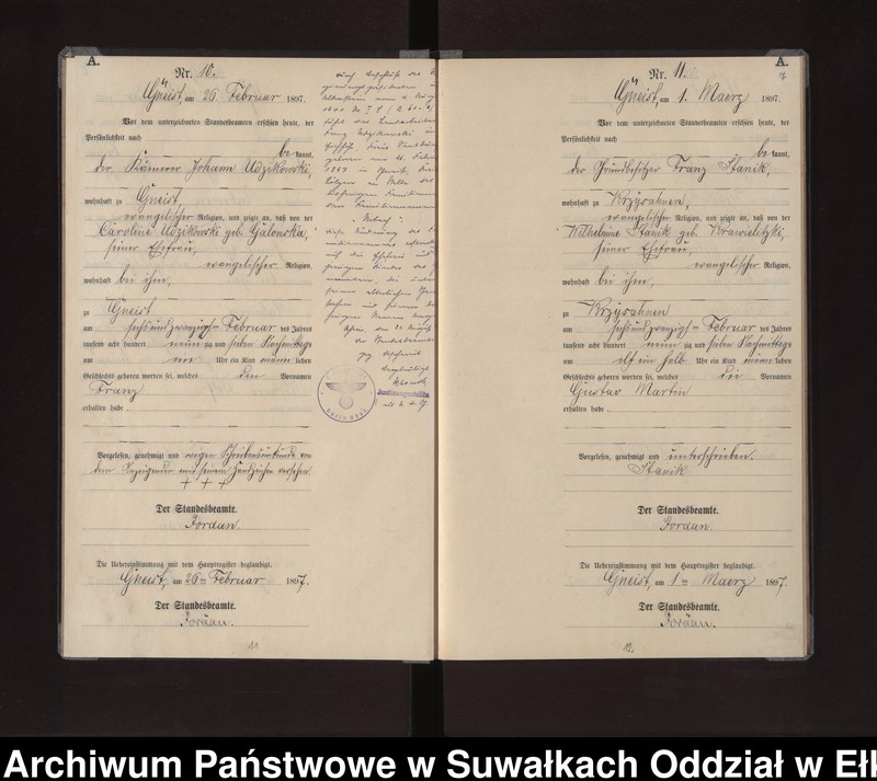 image.from.unit.number "Geburts-Neben-Register des Königlichen Preussischen Standes-Amtes Gneist Kreis Loetzen"
