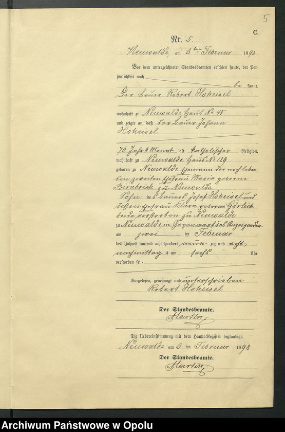 Obraz 9 z jednostki "Sterbe-Neben-Register des Standesamts Altewalde pro 1898"