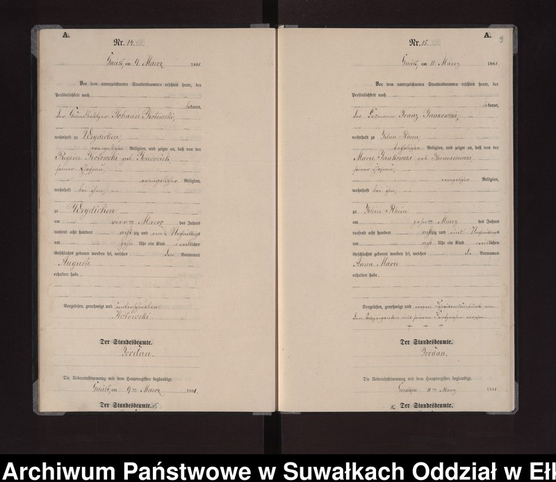 image.from.unit.number "Geburts-Neben-Register des Königlich Preussischen Standes-Amtes Gneist Kreis Loetzen"