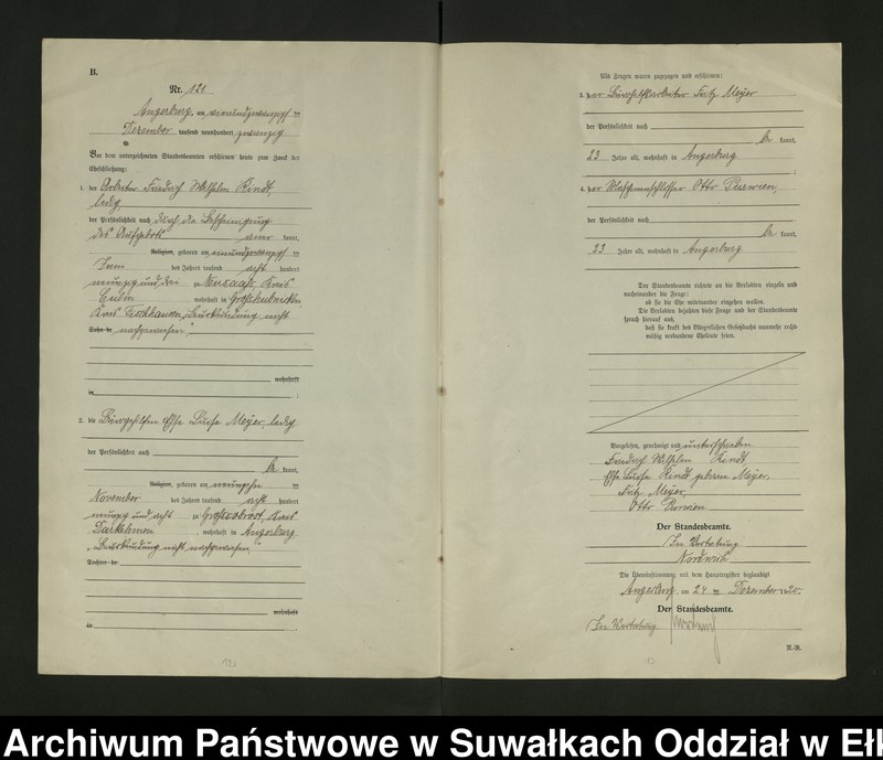 image.from.unit.number "[Heirats - Register (Neben - Register) Standesamt Angerburg einschl. der Bezirke, Gr. Strengeln, Prinowen und Kehlen Kreis Angerburg] No 116 bis 129"