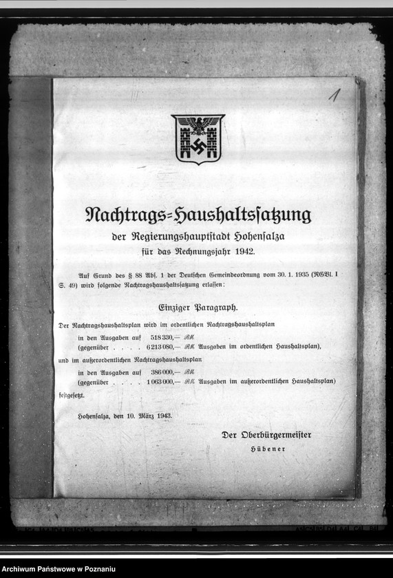 Obraz 5 z jednostki "Nachtragshaushaltssatzung der Regierungshauptstadt Hohensalza (Inowrocław)"