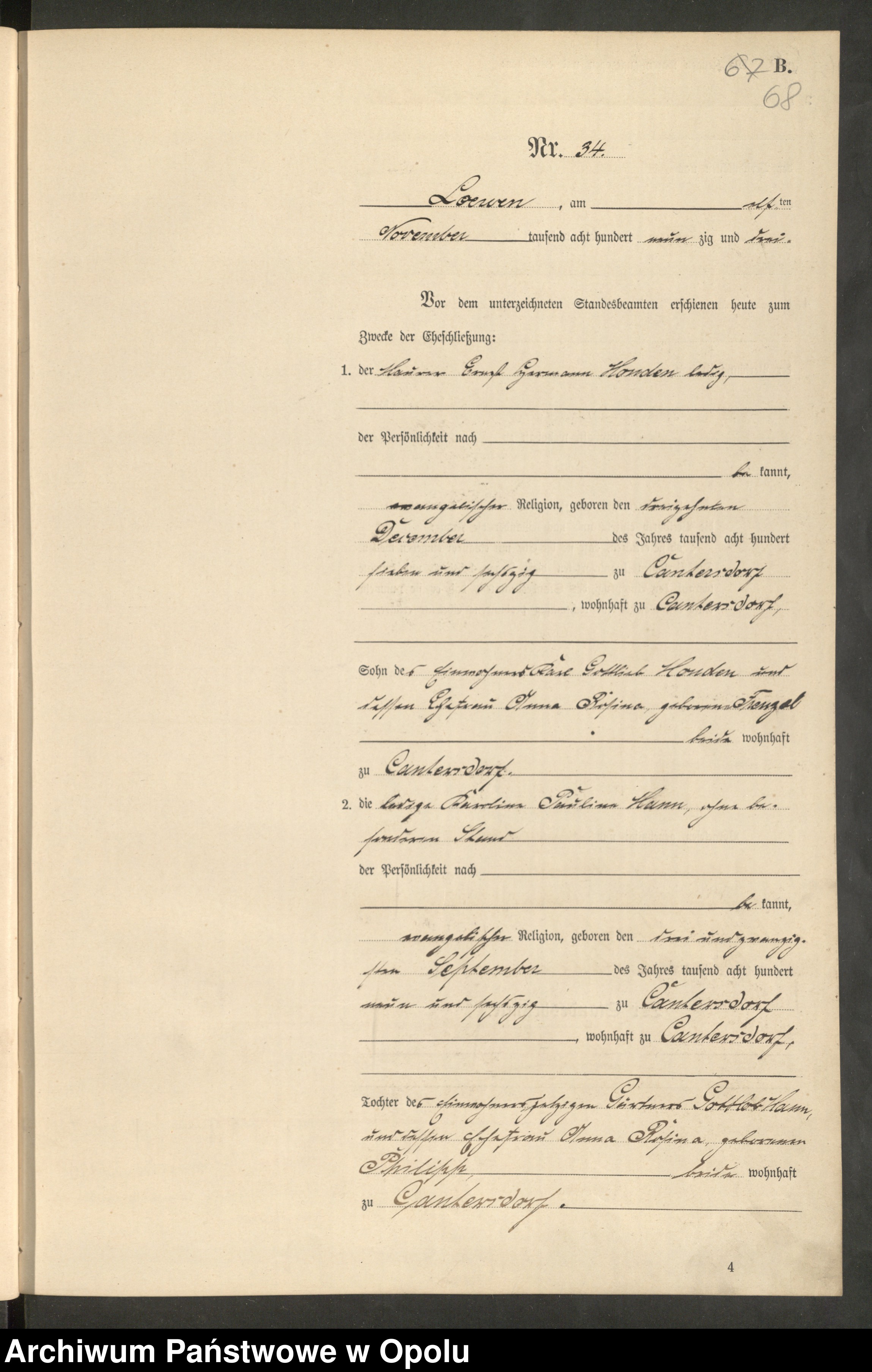 Skan z jednostki: Urząd Stanu Cywilnego w Lewinie Brzeskim. Księga miejscowa akt małżeństwa za rok 1893
