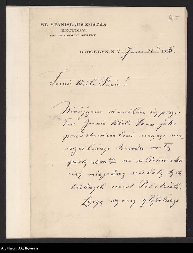 image.from.unit.number "Korespondencja organizacji polonijnych i osób prywatnych ze Stanów Zjednoczonych do I. J. Paderewskiego w sprawie pomocy dla ofiar wojny w Polsce"