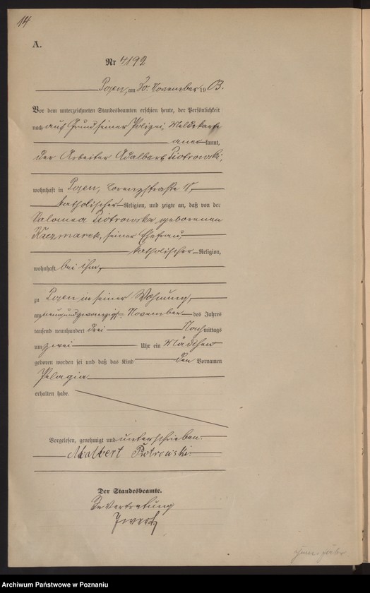 Obraz 17 z jednostki "Księga urodzeń tom VIII"