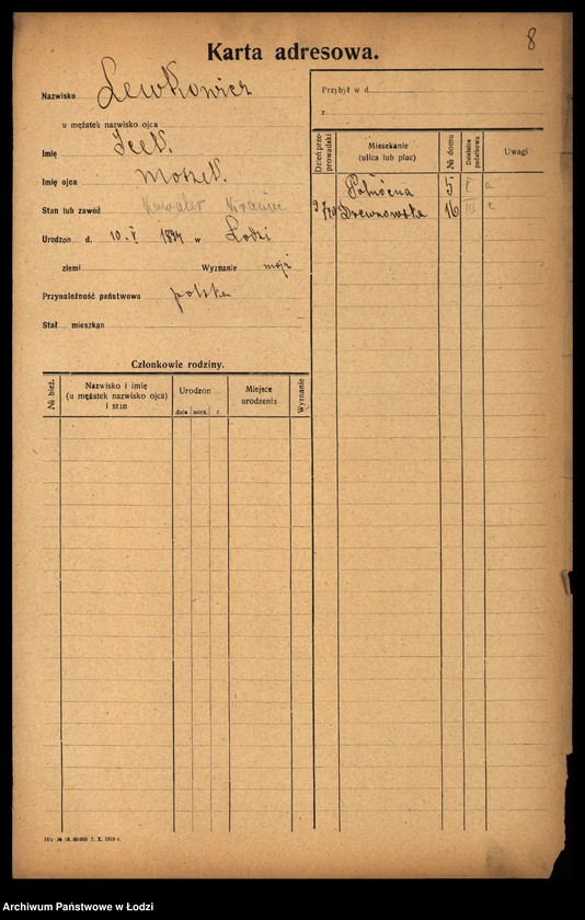 Obraz 10 z jednostki "[Spis ludności Łodzi] Lewkowicz"