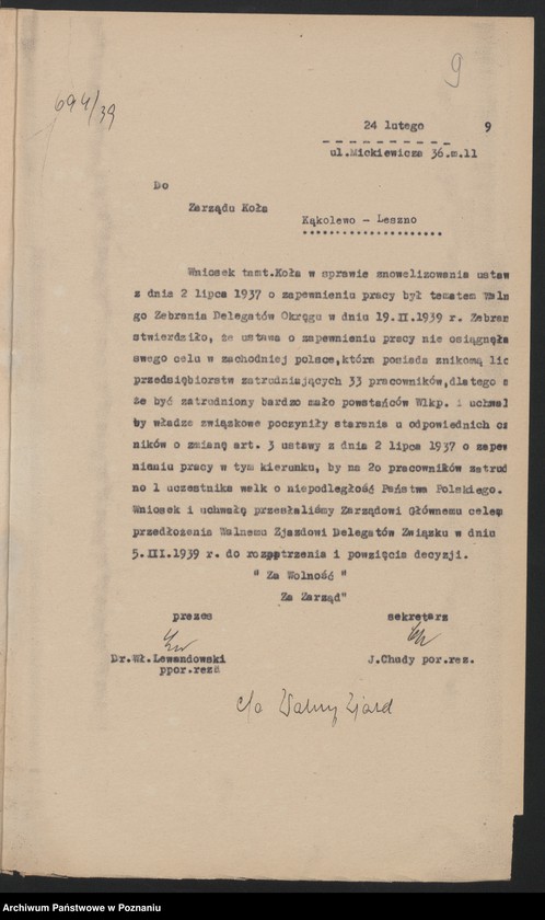 image.from.unit.number "Walny Zjazd Delegatów [wnioski na zjazd, ewidencja kół, sprawozdania sekretarza, komendanta delegatury grodzkiej, bilans]"