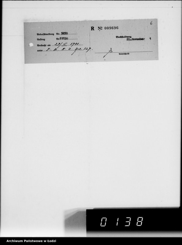 Obraz 10 z jednostki "Aufträge [Lieferscheinen und Rechnungen] 11100-11150 Lebensmitteleinkauf 5/Mü [Zapotrzebowania, zlecenia, rachunki, dowody dostawy na art.spoż.dla Getta]"