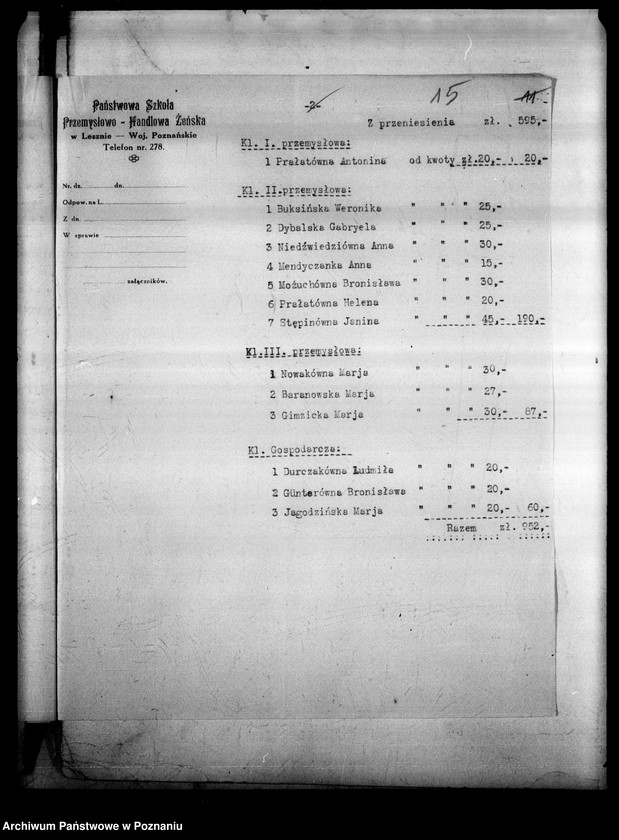 Obraz 18 z jednostki "Państwowa Szkoła Przemysłowo Handlowa Żeńska- Leszno [wykaz abiturientek]"