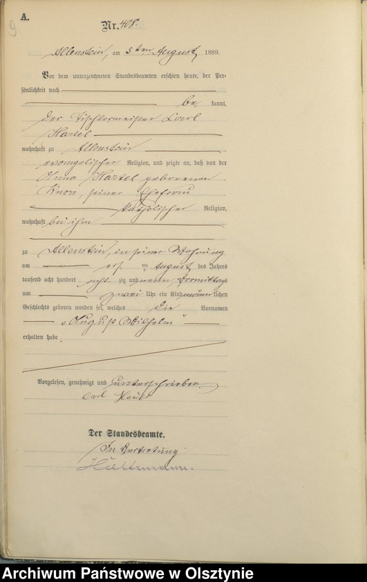 image.from.unit.number "Geburts-Haupt-Register Tom II,Nr 401 - 727"