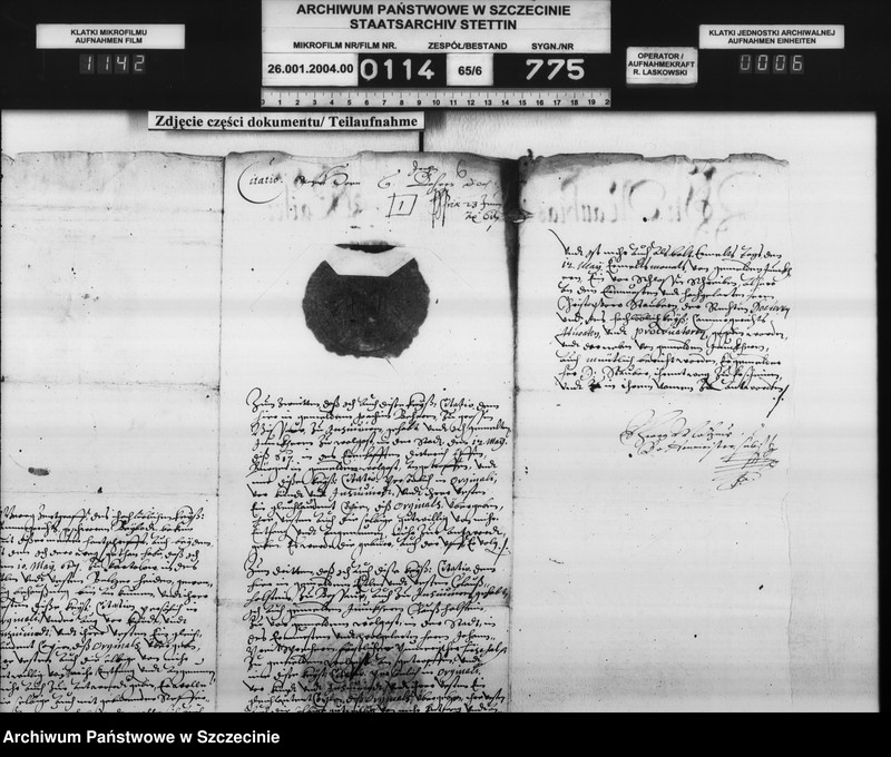 image.from.unit.number "Magnus v. Horn zu Ranzin / Joachim v. Behr zu Schlagtow, Balzer v. Heyden zu Kartlow und Klaus v. Holstein [Holste] zu Passow: Bürgerschaftsschuld, Einweisung in den Hornschen Hof. Zu Büssow."