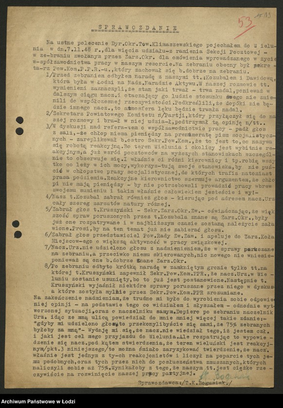 Obraz 20 z jednostki "Sekcja Pocztowa; sprawozdania [z działalności], protokoły [narad], plany pracy, referaty i rezolucje"