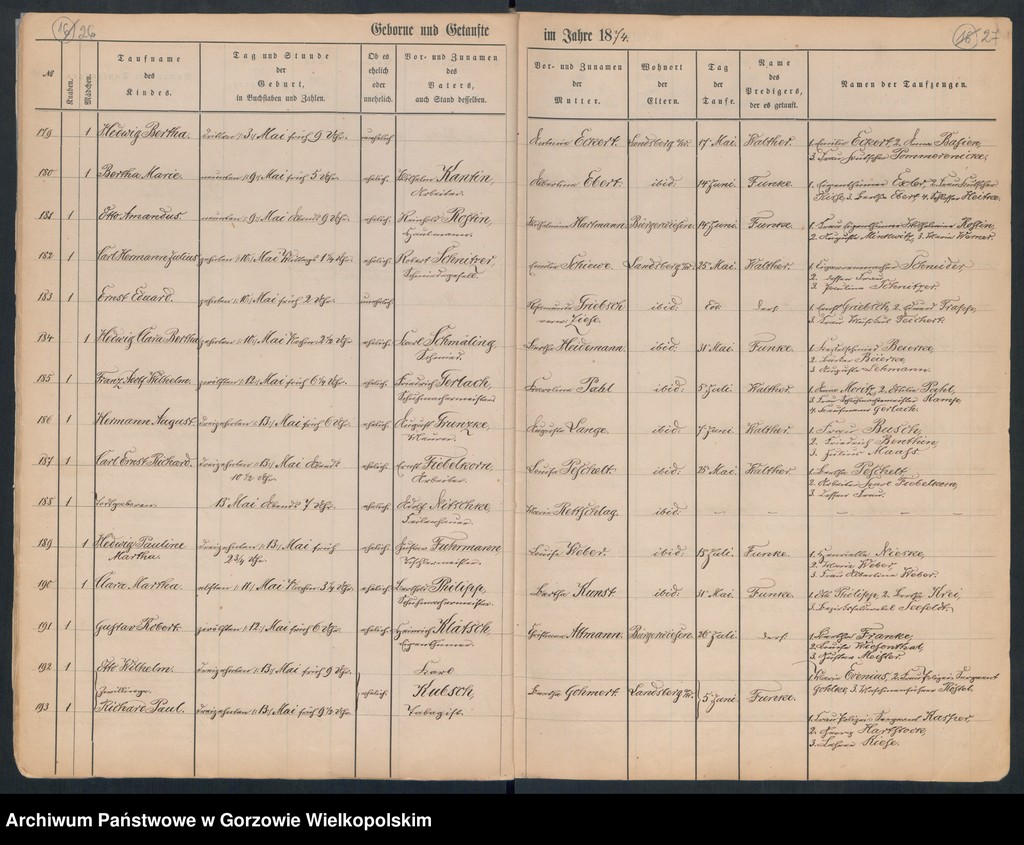 image.from.unit.number "Duplikate der Hauptkirche Landsberg an der Warthe (zawiera także Concordienkirchen-Gemeinde in Verbindung mit der reformirten und Militair-Gemeinde dotyczących zgonów w 1874 r.)"