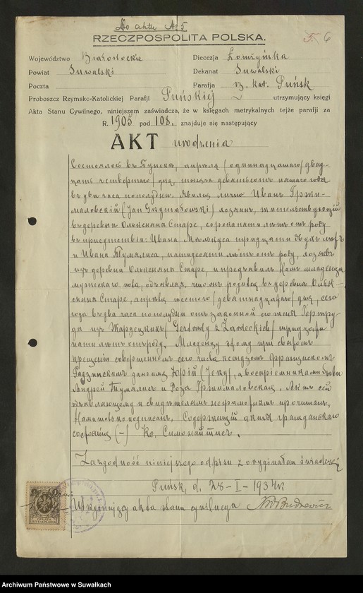 image.from.unit.number "Dokumenty do aktów zaślubionych Rzymsko Katolickiej parafji Smolanskiej za rok 1934"