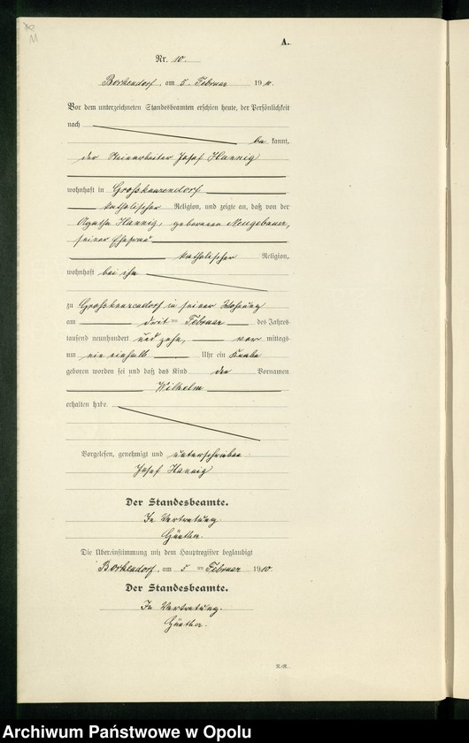 image.from.unit.number "Geburts-Register (Neben-Register) Standesamt Borkendorf 1910 No. 1 bis 60."