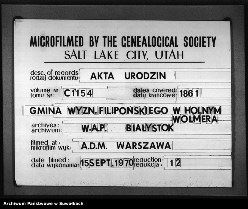 image.from.unit.number "Duplikat Aktów Urodzonych , Zmarłych i Zaślubionych Sekty Filiponów Gminy Hołny Wolmera na rok 1861"