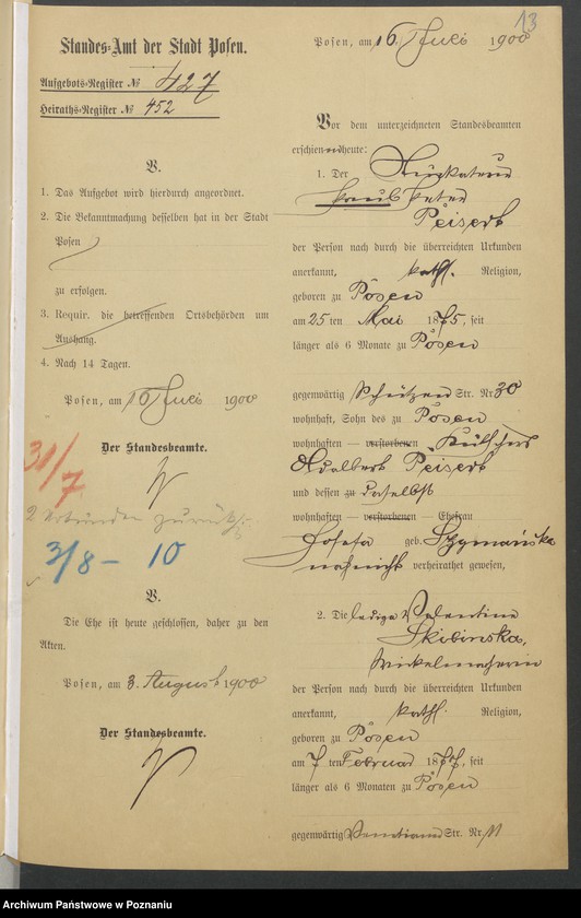 Obraz 15 z jednostki "Die von den Verlobten beigebrachten Urkunden zur Eheschliessung pro 1900"