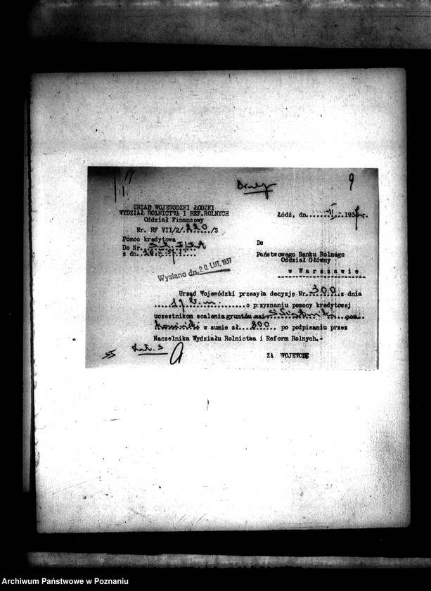 Obraz 12 z jednostki "Sprawa przyznania pomocy kredytowej uczestnikom scalenia gruntów wsi Świętniki powiatu konińskiego"