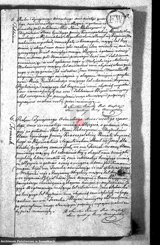 image.from.unit.number "Akta Urodzonych Gminy Krasnopolskiey Powiatu Seyneńskiego R-ku 1824 dnia 1 Stycznia .Województwo Augstowskie."