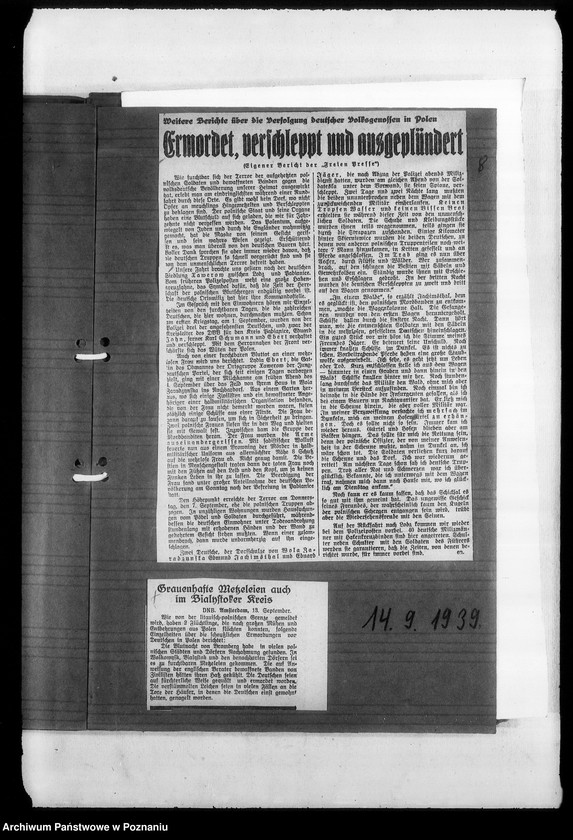image.from.unit.number "Zweigstelle Litzmannstadt (Łódź). Zeitungsansschnitte, Berichte über Verschleppungen und Todesanzeigen"