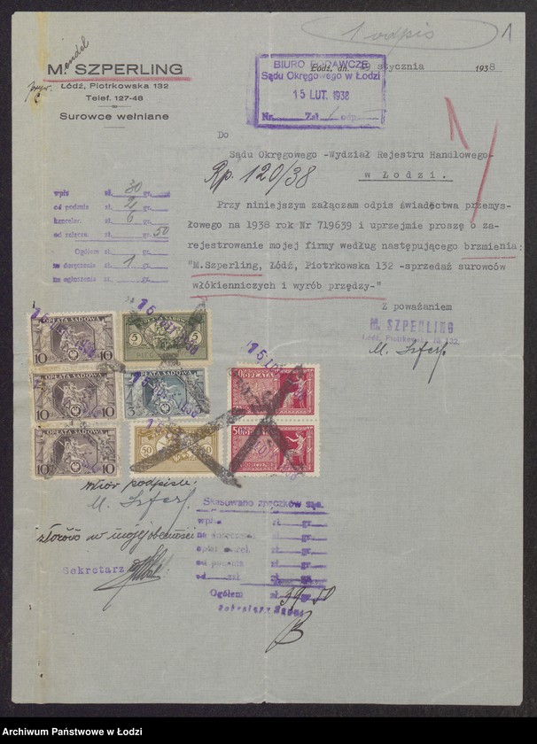 Obraz 3 z jednostki "Mendel Szperling- sprzedaż surowców włókienniczych i wyrób przędzy"