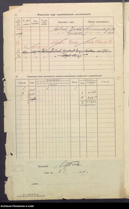 Obraz 12 z jednostki "Księga inwentarzowa nieruchomości m. Łodzi ul. Polna"