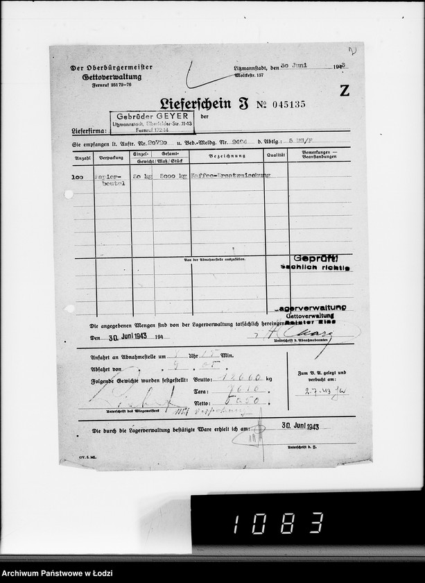 Obraz 6 z jednostki "Lebensmitteleinkauf, Aufträge, [Lieferscheinen und Rechnungen] 20461-20720"