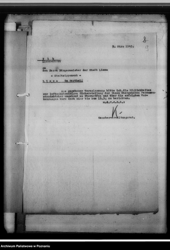 Obraz 13 z jednostki "[Sprawy związane z organizacja i działalnością Miejskiego Urzędu do Spraw Genealogicznych w Lesznie]"