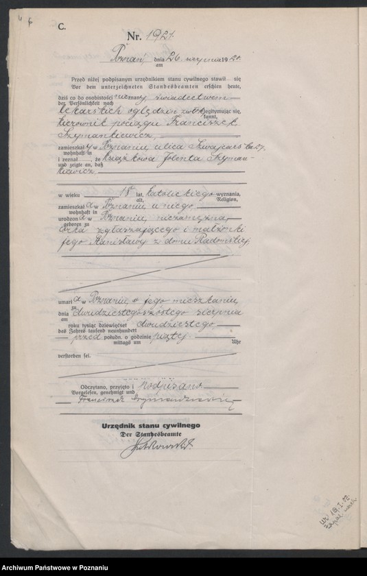 Obraz 8 z jednostki "Księga miejscowa zgonów tom IV [Rejestr główny zgonów]"