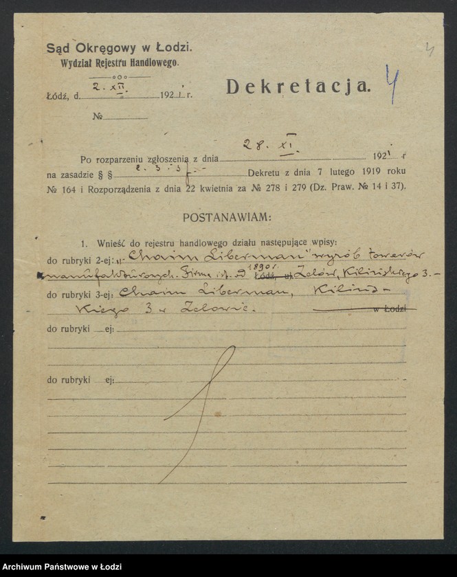 Obraz 6 z jednostki "Chaim Liberman- wyrób towarów manufakturowych"