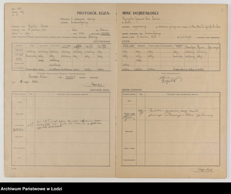 Obraz 5 z jednostki "Protokół egzaminów dojrzałości na rok 1928/29"
