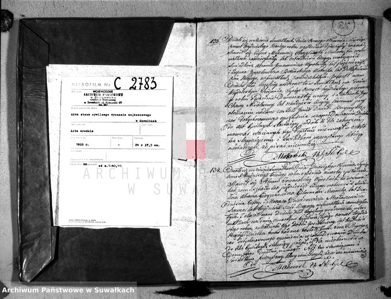image.from.unit.number "Duplikat Akta Urzędnika Stanu Cwilnego Wyznania Moyżeszowego Okręgu Suwalskiego i Jeleniewskiego Urodzonych z roku 1833"