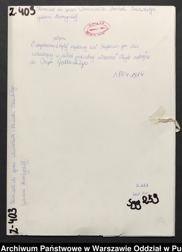 Obraz 2 z jednostki "O urządzaniu chłopów byłej rządowej wsi Brulino Koski i Brulino Lipskie, gm. Nur wchodzącej w skład prywatnej własności Obryte należące do Osipa Godlewskiego"