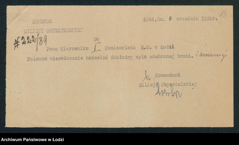 Obraz 15 z jednostki "[Akta I-go Komisariatu Milicji Obywatelskiej - zarządzenia i rozkazy Komendy Milicji Obywatelskiej i władz niemieckich]"