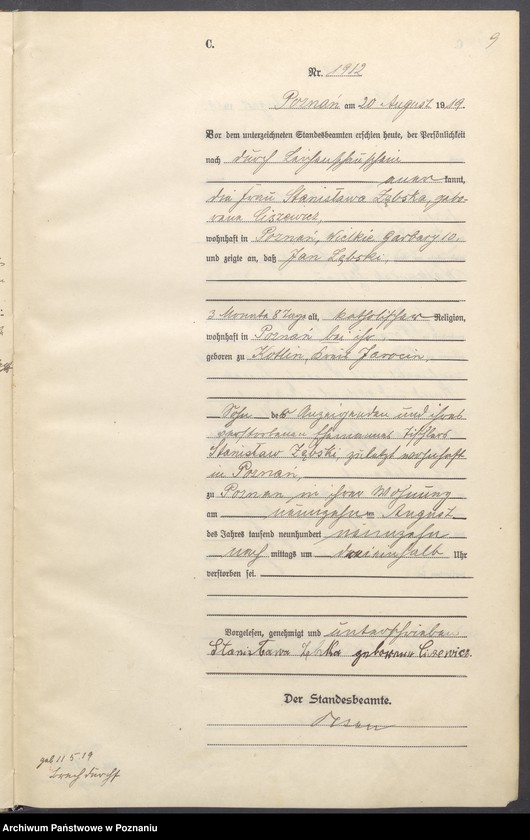 Obraz 11 z jednostki "Księga miejscowa zgonów tom V [Rejestr główny zgonów]"