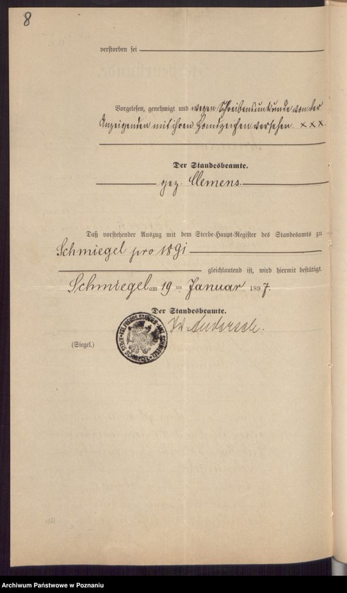 Obraz 10 z jednostki "Die von den Verlobten beigebrachten Urkunden zur Eheschliessung pro 1897"