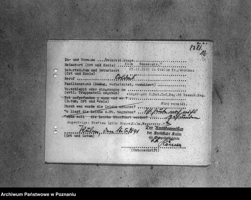 Obraz 18 z jednostki "Amtliche Meldungen Kreis Kulm (Cełmno oraz powiat toruński)"