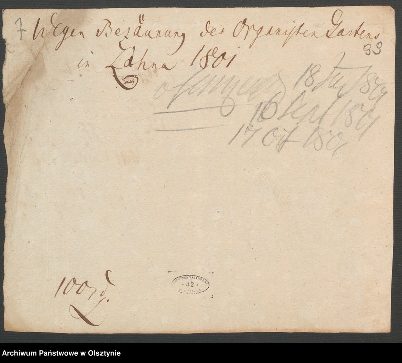 image.from.unit.number "Den Aufbau eines Stalles bei der Pfarr=Wohnung in Lahna [Łyna]"