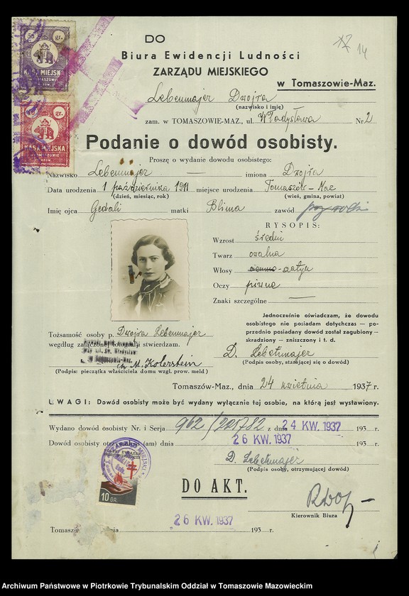 image.from.unit.number "Dowodów osobistych od nr 951 do 1100. Tom VII"