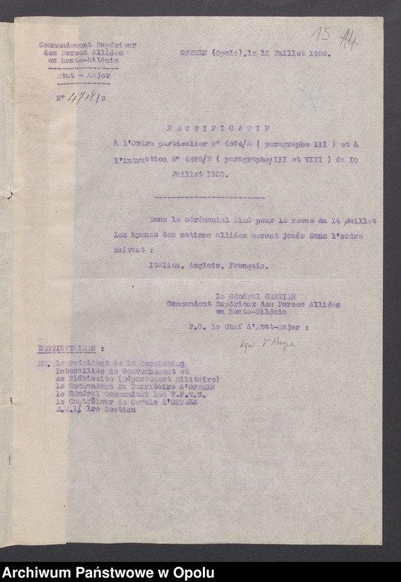 image.from.unit.number "Sorties /Korespondencja własna wychodząca, pisma, zarządzenia, sprawozdania/ 10.07. -28.10.1920"