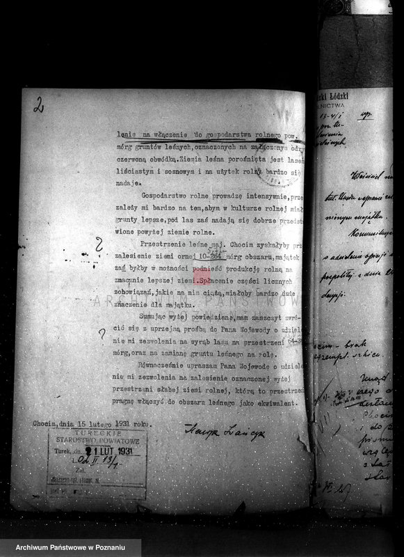 Obraz 6 z jednostki "Sprawa zmiany rodzaju użytkowania gruntów leśnych w majątku Chocim powiat turecki"